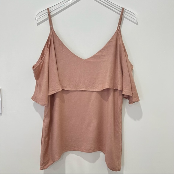 Elan Ruffle Cold Shoulder Top Blouse Brown Adjustable Straps V-Neck Size M EUC‎ - Picture 1 of 6